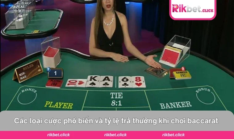 Các loại cược phổ biến trong trò chơi baccarat và mức thưởng tương ứng.