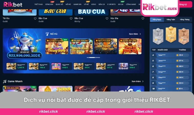 Giao diện dịch vụ đa dạng của RIKBET từ casino đến thể thao, lô đề