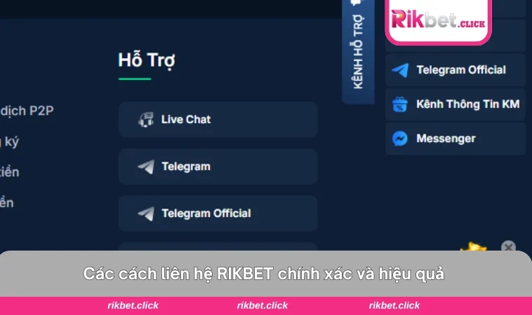 Giao diện liên hệ chính thức của nhà cái rikbet