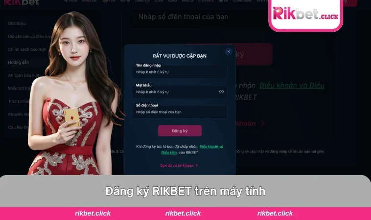 Giao diện đăng ký tài khoản RIKBET trên trình duyệt máy tính.