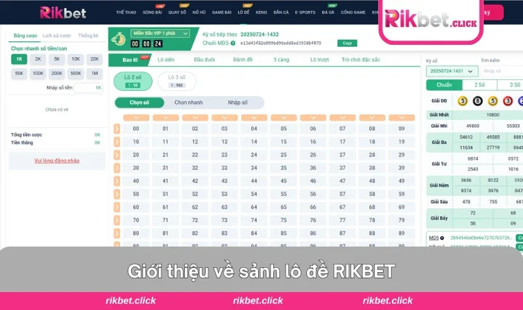 Giao diện sảnh lô đề tại rikbet  thân thiện với người dùng